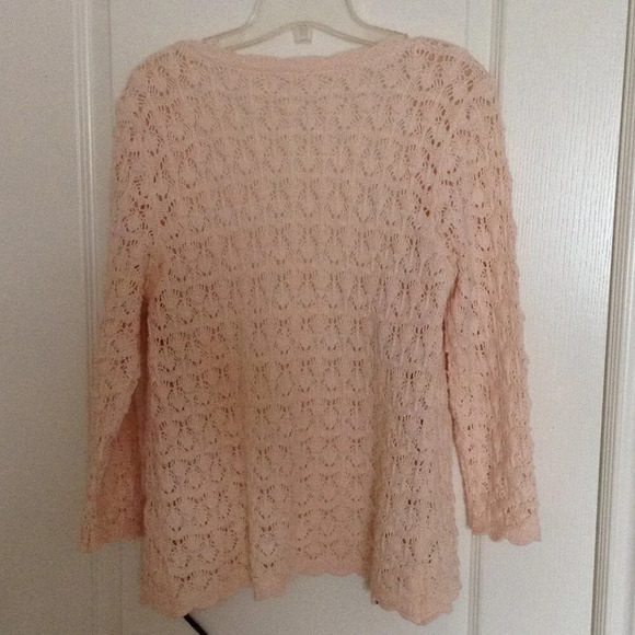 Zara Knit Women's Size L Crochet Cotton Blend Cardigan Peach Cottage Core - Picture 6 of 8